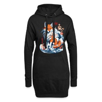 Ukiyo-E Kunst Stil Japanische Kitsune Fuchs - Hoodie-Kleid - Schwarz - Vorne