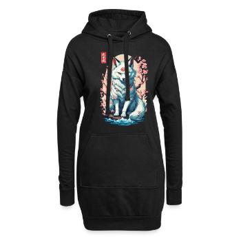Conception esthétique du masque Kitsune et des fleurs de cerisier - Sweat-shirt à capuche long Femme - noir - Devant
