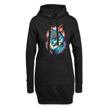 Masque Kitsune Japonais Anime Kawaii Renard Fantôme - Sweat-shirt à capuche long Femme - noir - Devant