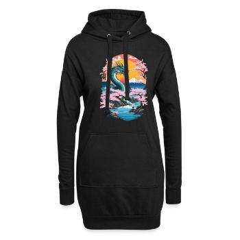 Kirschblüten Ukiyo-E Kunst Drachen Anime - Hoodie-Kleid - Schwarz - Vorne