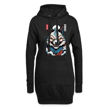 Masque Kitsune japonais vintage de style Ukiyo-E - Sweat-shirt à capuche long Femme - noir - Devant