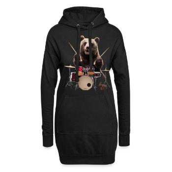 Bär Schlagzeug - Hoodie-Kleid - Schwarz - Vorne