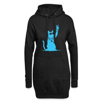Blaue Rocker Katze – Lustiges Rockmusik Cat Design - Hoodie-Kleid - Schwarz - Vorne