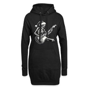 Guitare squelette rock avec chapeau de père Noël - Sweat-shirt à capuche long Femme - noir - Devant