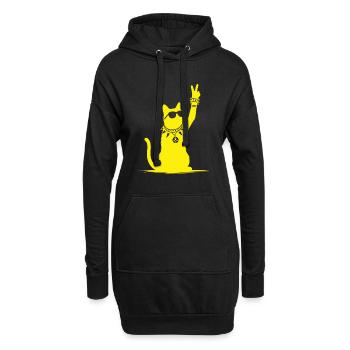 Gelbe Rocker Katze – Cooles Design für Musikfans - Hoodie-Kleid - Schwarz - Vorne