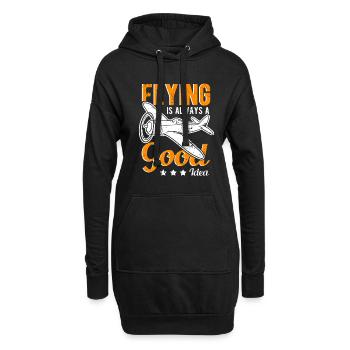 Avion pilote volant en disant - Sweat-shirt à capuche long Femme - noir - Devant