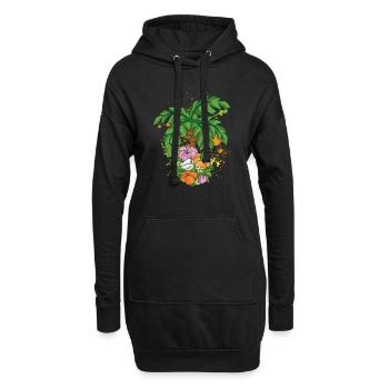 Palme Blüte Pflanze Sommeroutfit Urlaubskostüm - Hoodie-Kleid - Schwarz - Vorne