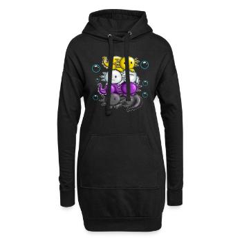 Vier Molche Axolotl schmusen kuscheln unter Wasser - Hoodie-Kleid - Schwarz - Vorne