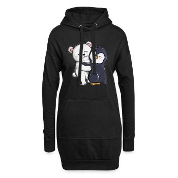 Ours polaire pingouin câlin câlins pingouins - Sweat-shirt à capuche long Femme - noir - Devant