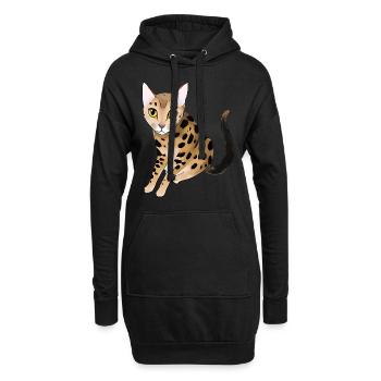 Bengalkatze - Hoodie-Kleid - Schwarz - Vorne