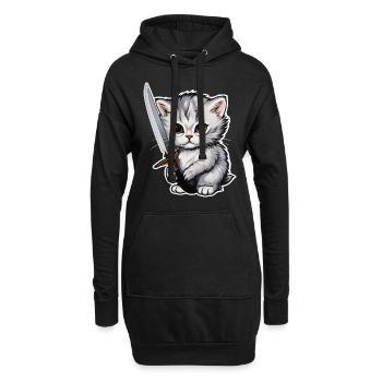 Chat Couteau Animal Animal domestique Chaton - Sweat-shirt à capuche long Femme - noir - Devant