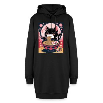 Kawaii Katze Ramen Nudeln Anime Katze - Hoodie-Kleid - Schwarz - Vorne