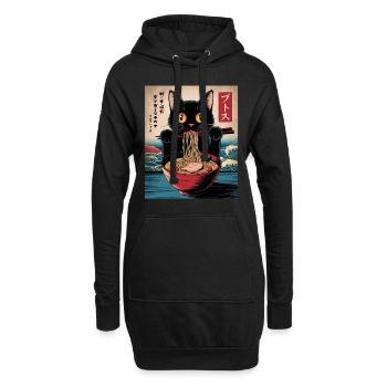 Kawaii Katze Ramen Nudeln Anime Katze - Hoodie-Kleid - Schwarz - Vorne