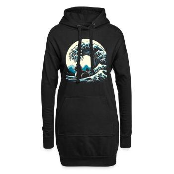 Surfing Cat La grosse vague de Kanagawa Surfer - Sweat-shirt à capuche long Femme - noir - Devant