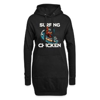 Surfing Chicken - Hoodie-Kleid - Schwarz - Vorne