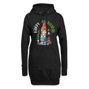 Fête de Noël des chats - Sweat-shirt à capuche long Femme - noir - Devant