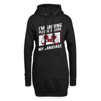 Je joue, veuillez excuser ma langue - Sweat-shirt à capuche long Femme - noir - Devant