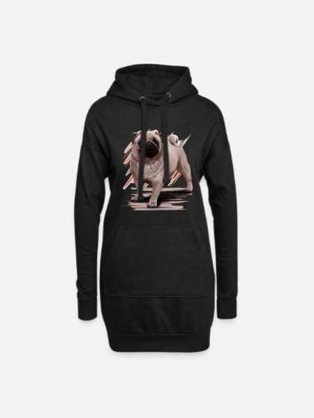 Mops - Hoodie-Kleid - Schwarz