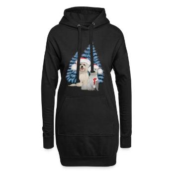 Chien mignon de Noël avec écureuil - Sweat-shirt à capuche long Femme - noir - Devant