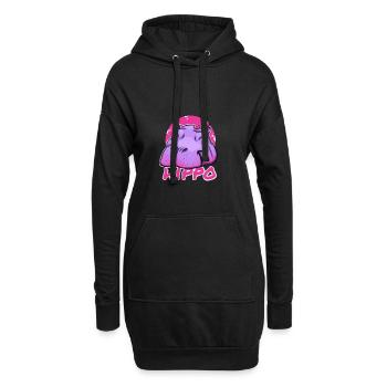 Niedliches Hippo mit rosa Schleife - Hoodie-Kleid - Schwarz - Vorne