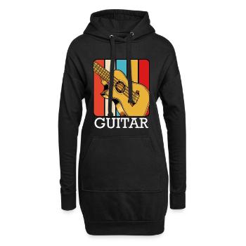 Retro Gitarren-Design mit Farbstreifen - Hoodie-Kleid - Schwarz - Vorne