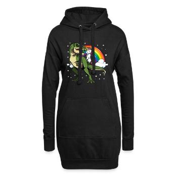 Dino-Einhorn im Regenbogenzauber - Hoodie-Kleid - Schwarz - Vorne