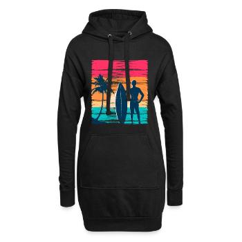 Surfeur Sunset Rétro - Sweat-shirt à capuche long Femme - noir - Devant