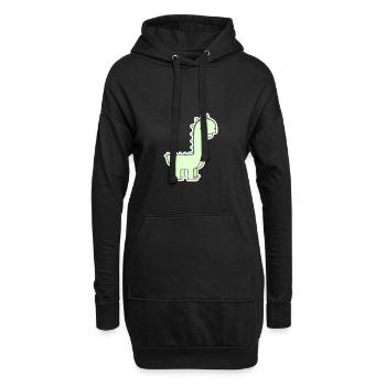 Pastel Green Dino Cartoon - Hoodie Dress - black - Front