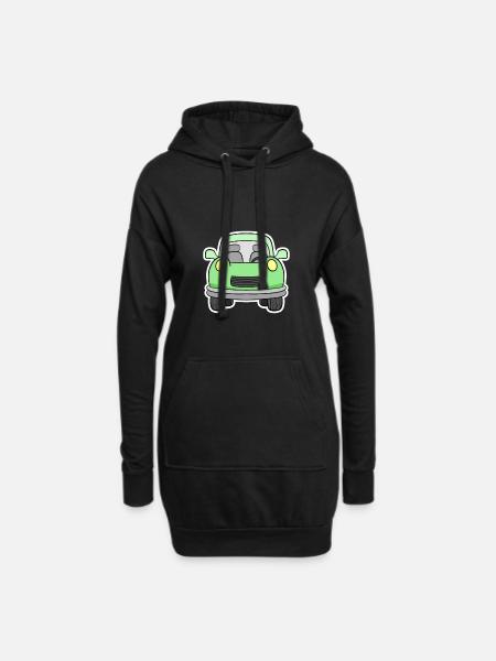 Fröhlicher Grünwagen Frontansicht - Hoodie-Kleid - Schwarz