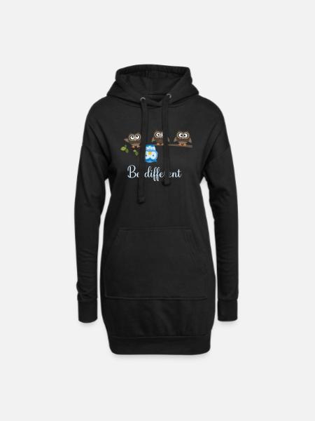 Be Different Eule - Hoodie-Kleid - Schwarz