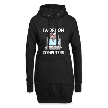 I work on computers computer nerd lazy funny - Hoodie Dress - black - Front