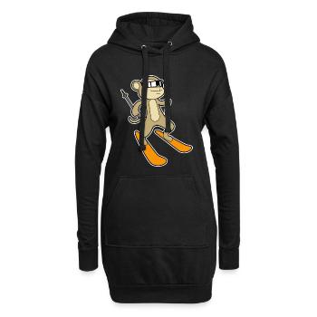 Affe Skifahrer Ski - Hoodie-Kleid - Schwarz - Vorne