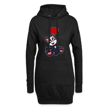 Panda Herz - Hoodie-Kleid - Schwarz - Vorne