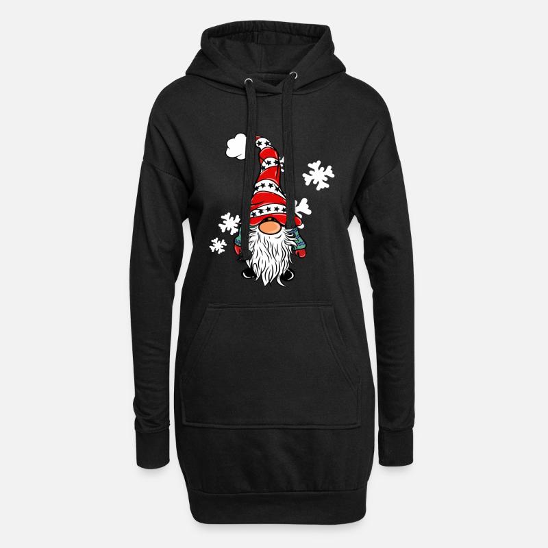 Weihnachts Wichtel mit Schneeflocken - Hoodie-Kleid - Schwarz