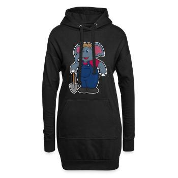 Éléphant en tant qu’agriculteur avec pelle - Sweat-shirt à capuche long Femme - noir - Devant
