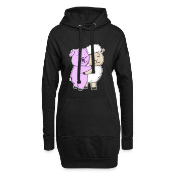 Cochon et mouton câlinent des animaux mignons - Sweat-shirt à capuche long Femme - noir - Devant