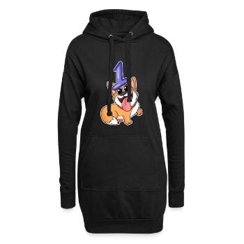1 an - 1 anniversaire - Welsh Corgi Pembroke - Sweat-shirt à capuche long Femme - noir - Devant