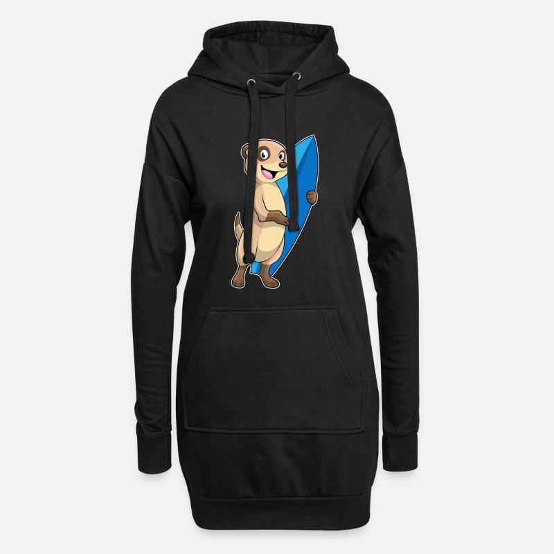 Erdmännchen als Surfer mit Surfbrett - Hoodie-Kleid - Schwarz