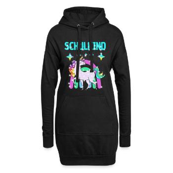 Schulkind Glitzer Einhorn mit Regenbogen - Hoodie-Kleid - Schwarz - Vorne