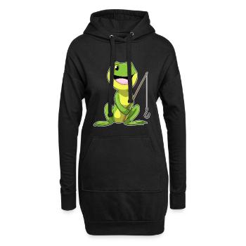 Frosch Angler Angelrute Angeln - Hoodie-Kleid - Schwarz - Vorne