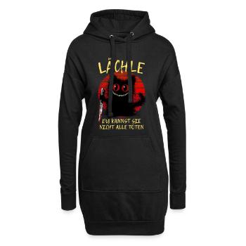 Lächle Grinsekatze Verrückte Katze Mit Messer - Hoodie-Kleid - Schwarz - Vorne