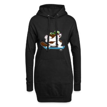 Hund Skater Skateboard - Hoodie-Kleid - Schwarz - Vorne
