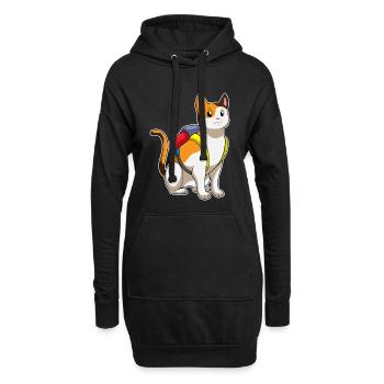 Chat avec cartable - Sweat-shirt à capuche long Femme - noir - Devant