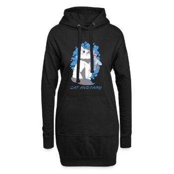 Chat et fée - Sweat-shirt à capuche long Femme - noir - Devant