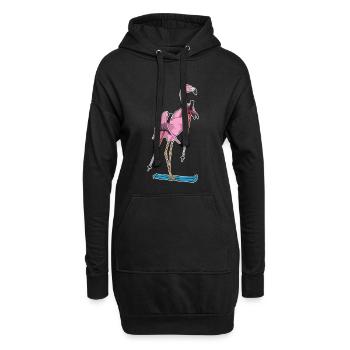 Flamingo Skifahrer Ski - Hoodie-Kleid - Schwarz - Vorne