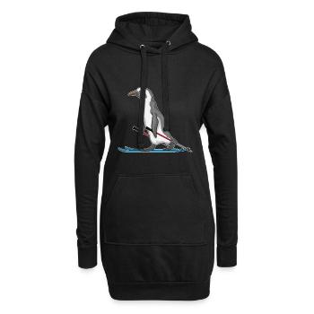 Pinguin Skifahrer Ski - Hoodie-Kleid - Schwarz - Vorne
