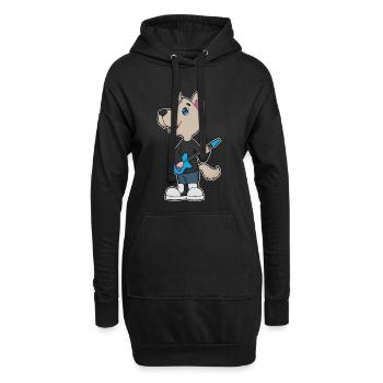 Hund Musiker Gitarre Musik - Hoodie-Kleid - Schwarz - Vorne