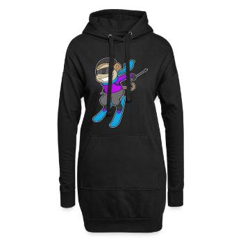 Affe Skifahrer Ski - Hoodie-Kleid - Schwarz - Vorne