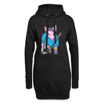 Schwein Eishockey Eishockeyschläger - Hoodie-Kleid - Schwarz - Vorne
