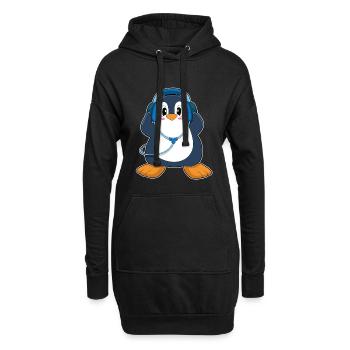 Musique Casque Penguin - Sweat-shirt à capuche long Femme - noir - Devant